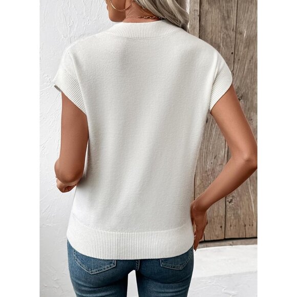 Short Sleeve Sweater for Women Crewneck Color Block Knit Tops 2026 Spring Trendy - Picture 3 of 5